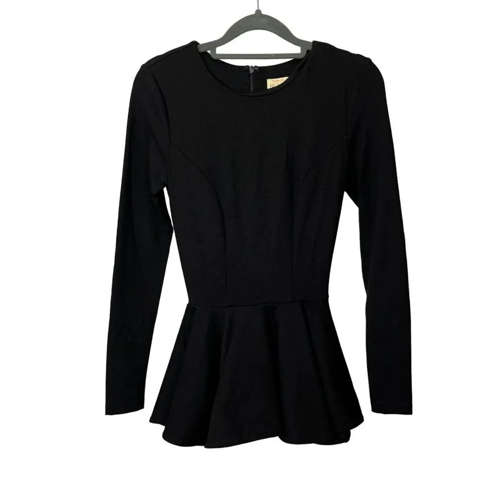 Torn By Ronny Kobo Judy Peplum Long Sleeve Blouse Black Size‎ Small